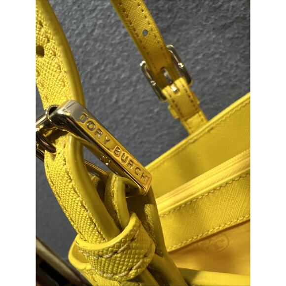 Tory Burch York Buckle Medium Tote Work Bag Yellow Saffiano Leather See Details. - Picture 4 of 16